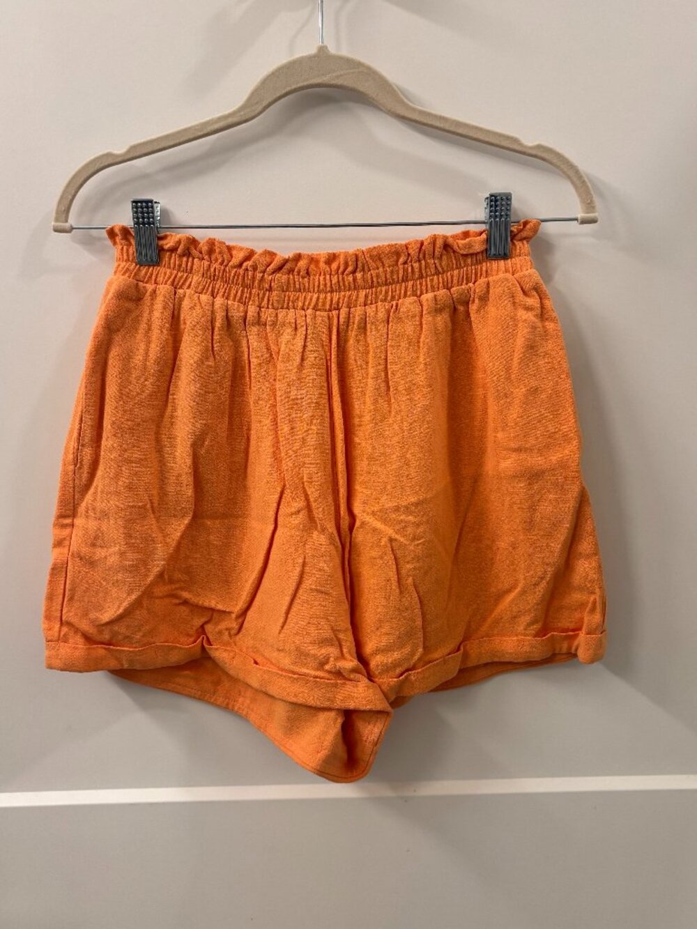 Lush Orange Tangerine Linen High Waisted Pull On Shorts Size Small